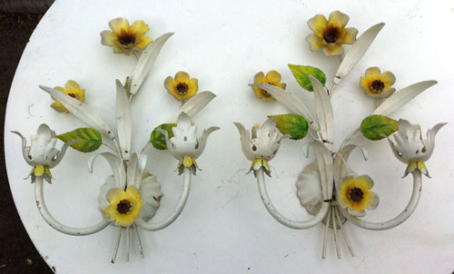 pair of vintage toleware wall sconces